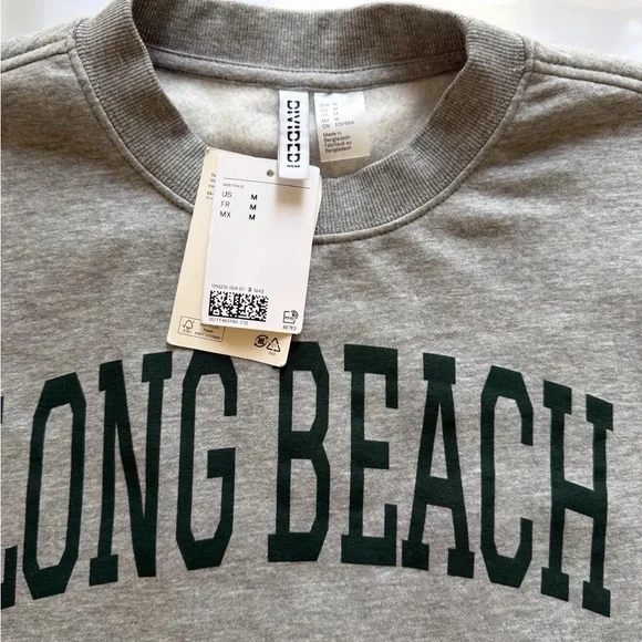 NEW H&M Sweatshirt with Printed Motif Long Beach Grey & Green Size Medium - Picture 9 of 11